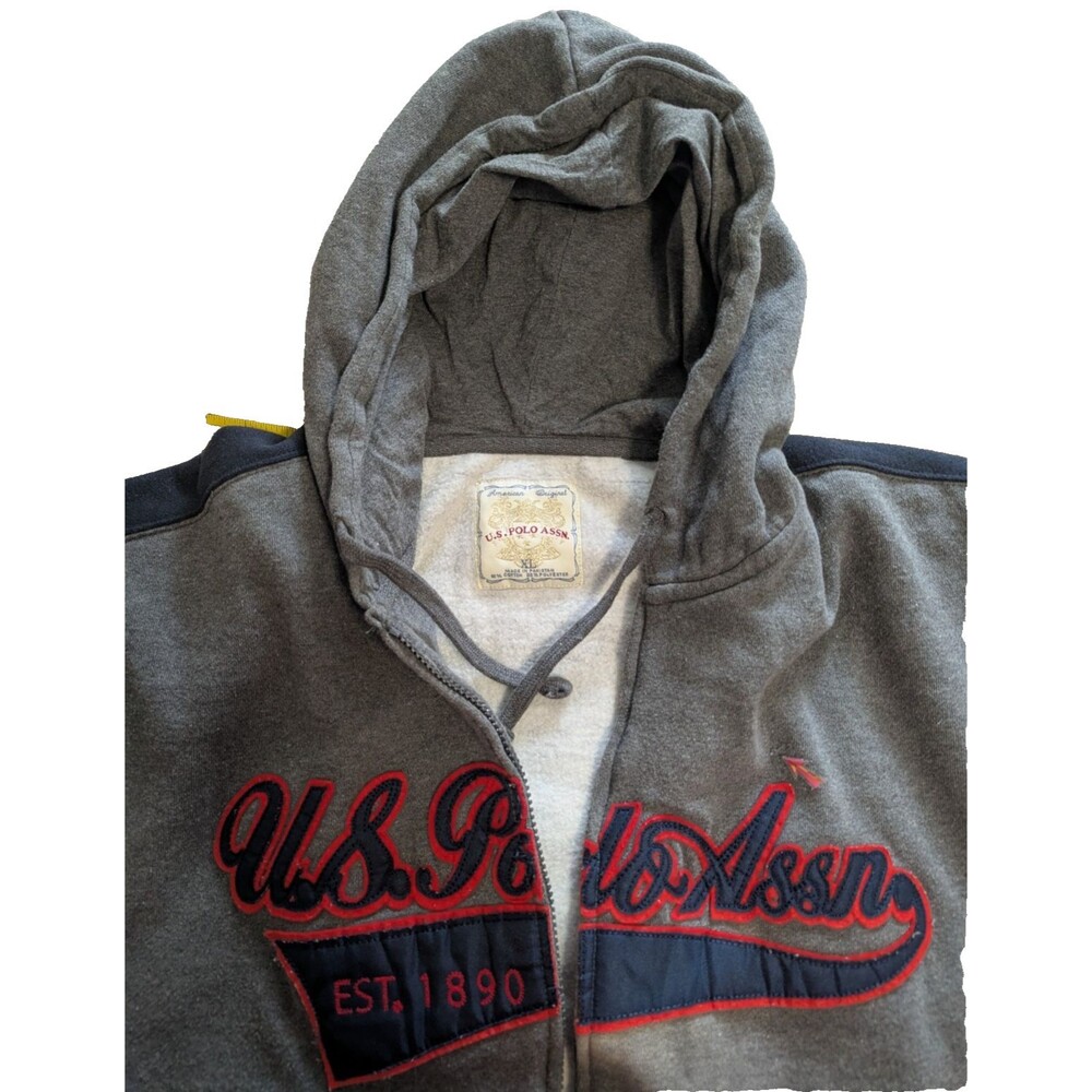 US Polo Assn Hoodie Full Zip Mens XL Gray/Black/Red Vintage Preowned - Picture 13 of 13